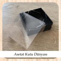 9x9x3 Altı Siyah Mermer Desenli Karton Üstü Asetat Kutu