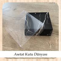 9x9x3 Altı Siyah Mermer Desenli Karton Üstü Asetat Kutu