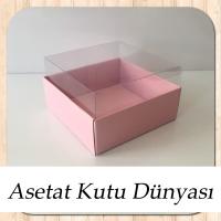 9x9x4 Altı Pembe Karton Üstü Asetat Kutu