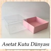 9x9x4 Altı Pembe Karton Üstü Asetat Kutu