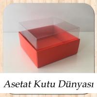 9x9x4 Altı Kırmızı Karton Üstü Asetat Kutu
