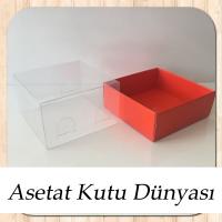 9x9x4 Altı Kırmızı Karton Üstü Asetat Kutu