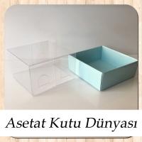 9x9x4 Altı Mavi Karton Üstü Asetat Kutu