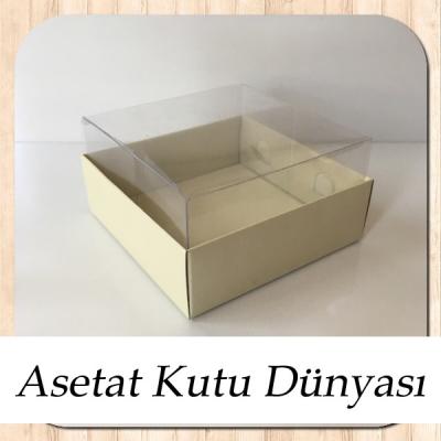 9x9x5 Altı Krem Karton Üstü Asetat Kutu