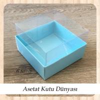 9x9x5 Altı Mavi Mermer Desenli Karton Üstü Asetat Kutu