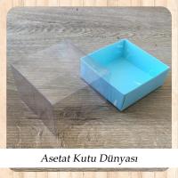 9x9x5 Altı Mavi Mermer Desenli Karton Üstü Asetat Kutu