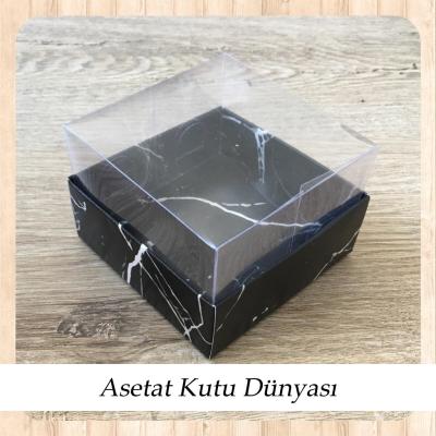 9x9x5 Altı Siyah Mermer Desenli Karton Üstü Asetat Kutu