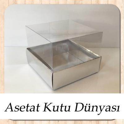 9x9x7 Altı Gümüş Metalize Karton Üstü Asetat Kutu
