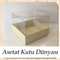9x9x7 Altı Krem Karton Üstü Asetat Kutu
