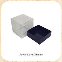 9x9x7 Altı Lacivert Karton Üstü Asetat Kutu