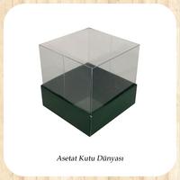 9x9x7 Altı Yeşil Karton Üstü Asetat Kutu