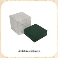 9x9x7 Altı Yeşil Karton Üstü Asetat Kutu
