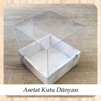 9x9x7 Altı Beyaz Mermer Desenli Karton Üstü Asetat Kutu