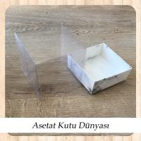 9x9x7 Altı Beyaz Mermer Desenli Karton Üstü Asetat Kutu