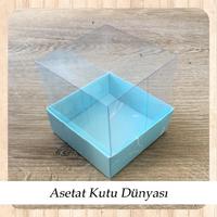 9x9x7 Altı Mavi Mermer Desenli Karton Üstü Asetat Kutu