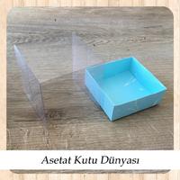 9x9x7 Altı Mavi Mermer Desenli Karton Üstü Asetat Kutu