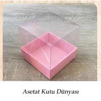 9x9x7 Altı Pembe Mermer Desenli Karton Üstü Asetat Kutu