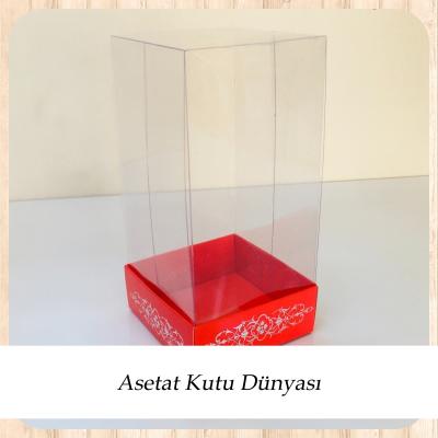 8x8x16 Asetat. Tek Taraflı Kırmızı Üzerine Gümüş Saray Desenli Kutu