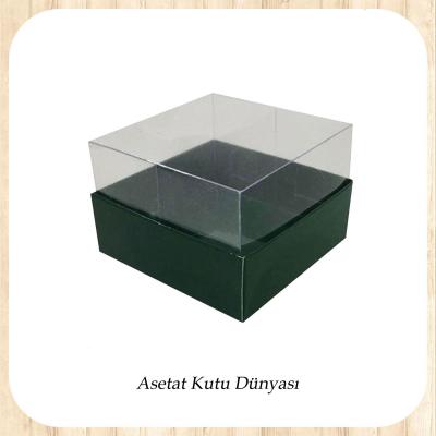 8x8x5 Altı Yeşil Karton Üstü Asetat Kutu